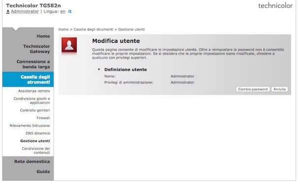 Screenshot che mostra come cambiare password WiFi