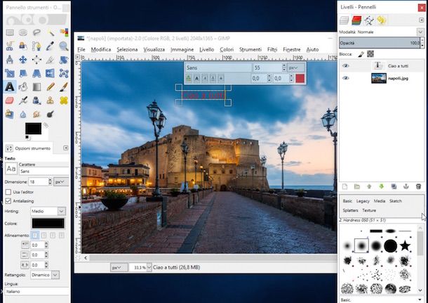 Screenshot di GIMP su WIndows