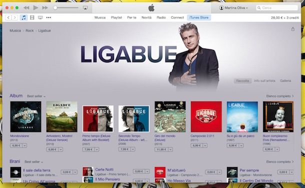 Screenshot che mostra come scaricare musica da iTunes