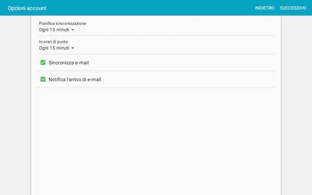 Screenshot che mostra come configurare Hotmail su Android