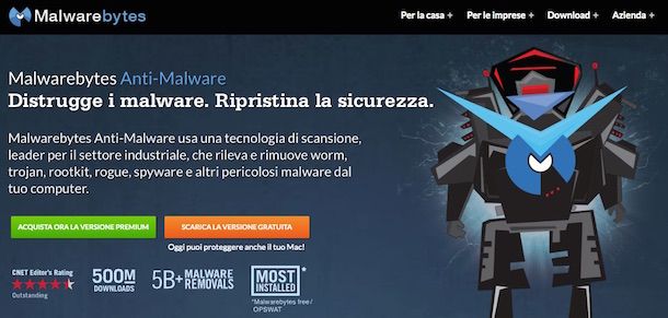 Screenshot che mostra come scaricare Malwarebytes