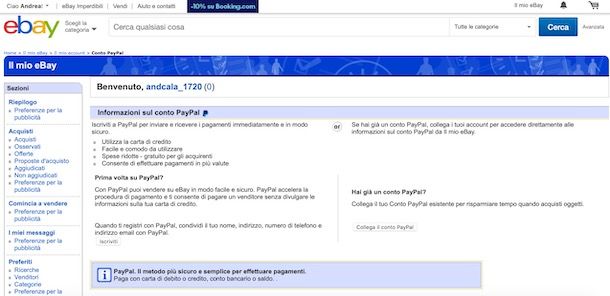 Come creare conto PayPal su eBay