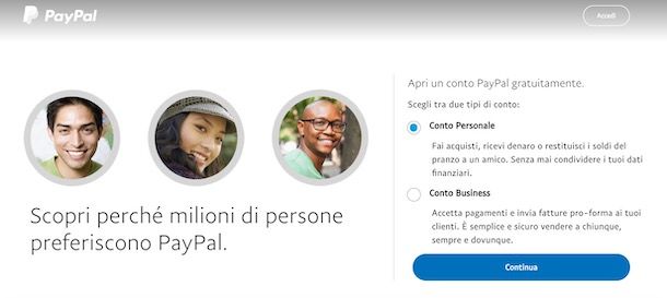 Come creare conto PayPal