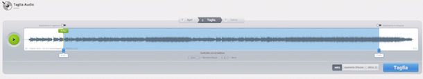 Screenshot che mostra come tagliare musica online