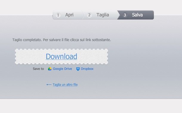 Screenshot che mostra come tagliare musica online