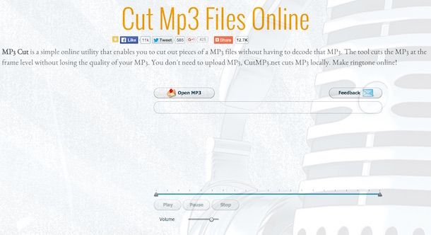 Screenshot che mostra come tagliare musica online