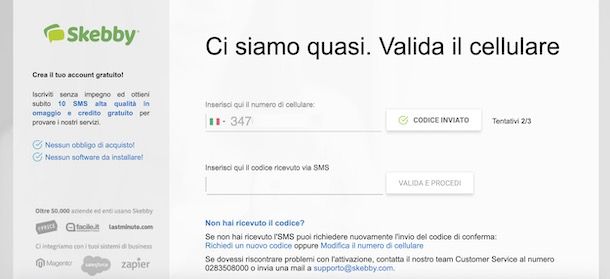 Creare account Skebby