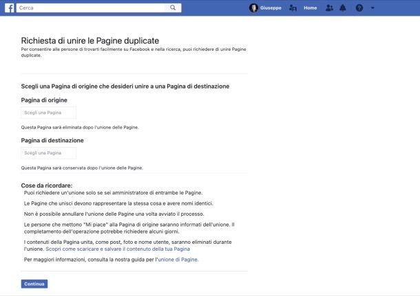 Come unire due pagine Facebook