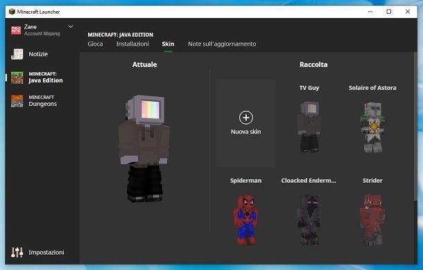 Come cambiare skin su Minecraft Launcher