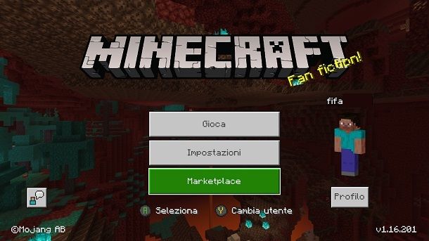 Menu iniziale Minecraft console