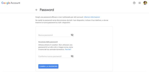 Cambiare password di Google