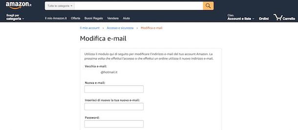 Come cambiare email su Amazon
