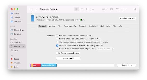 Aggiungere musica senza sincronizzare con la libreria di iTunes/Musica