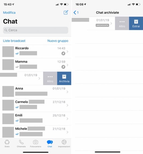 Come archiviare conversazioni WhatsApp