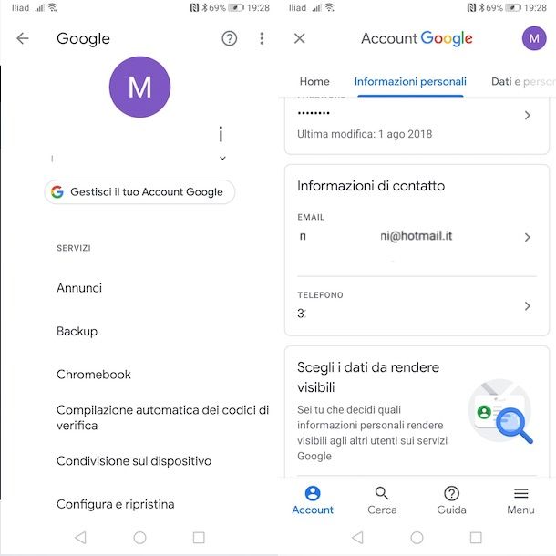 Cambiare email Google su Android
