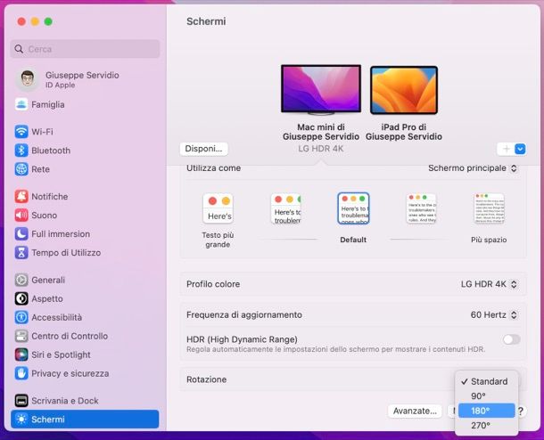 Ruotare schermo del Mac