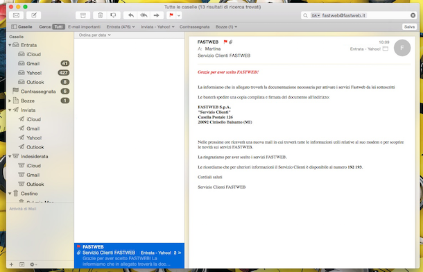 Screenshot della documentazione inviata da fastweb per il cambio gestore
