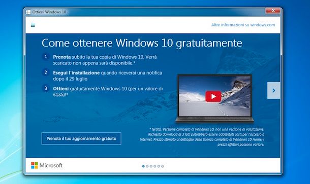 Come aggiornare a Windows 10