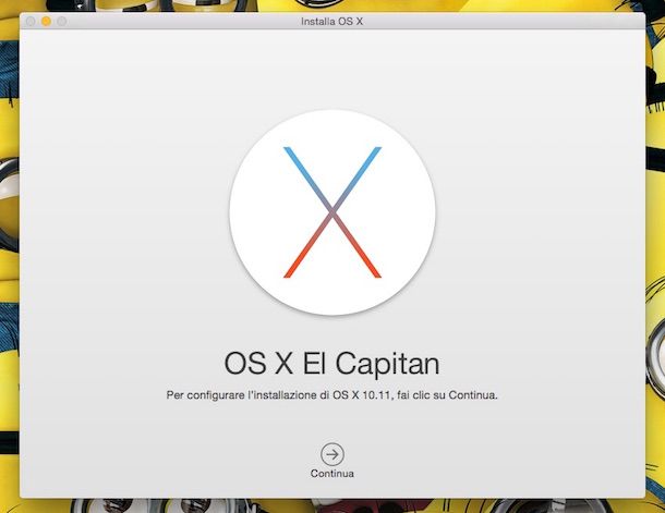 Screenshot che mostra l'installazione di OS X El Capitan 