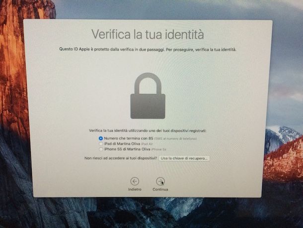 Screenshot che mostra l'installazione di OS X El Capitan