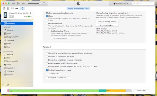 Screenshot di iTunes su Mac