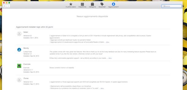 Screenshot Aggiornamenti Mac App Store