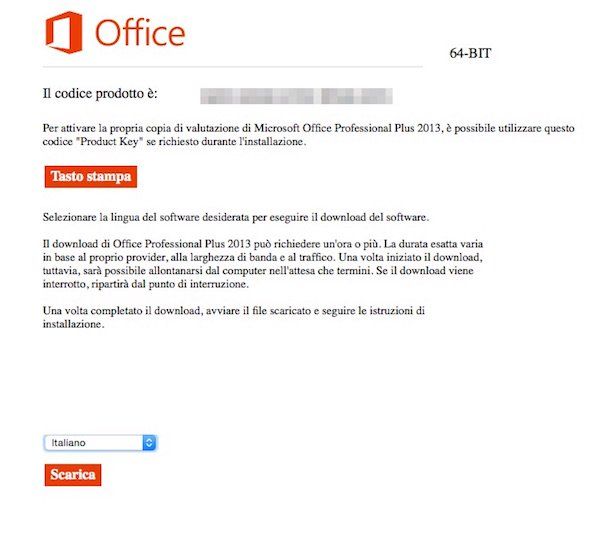 Screenshot che mostra come scaricare Office 2013