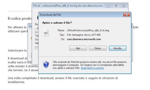 Screenshot che mostra come scaricare Office 2013