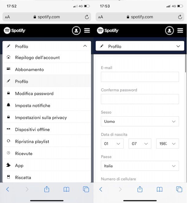 Come cambiare email su Spotify
