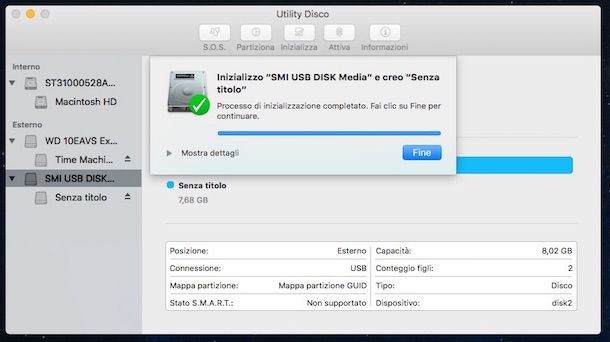 Screenshot di Utility Disco su Mac