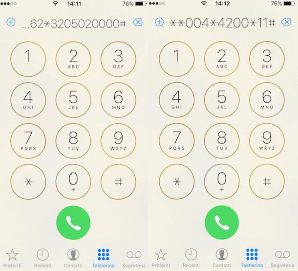 Screenshot del dialer di iPhone