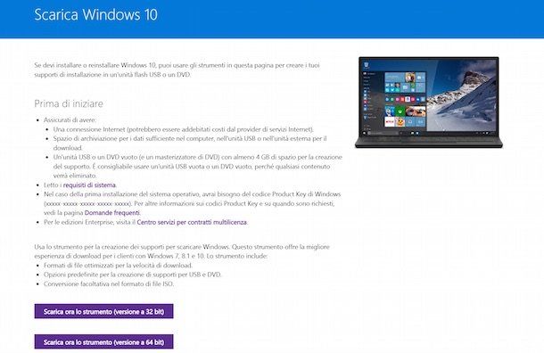 Screenshot del sito Internet di Microsoft