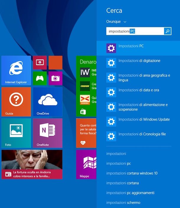 Screenshot di Windows 8