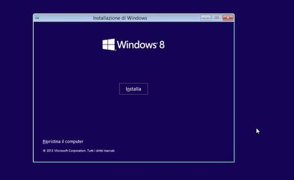 Screenshot dell'installazione di Windows 8