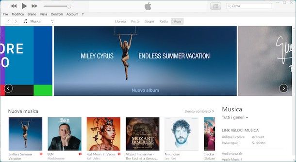 Schermata principale iTunes Store Windows
