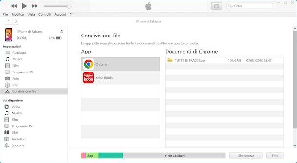 Trasferire file con iTunes