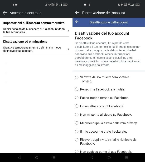 Cancellare profilo Facebook da cellulare