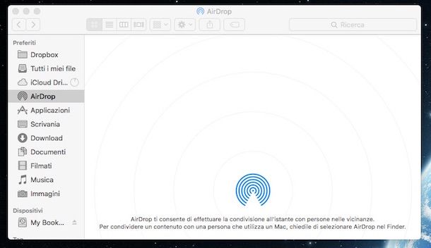 Screenshot di AirDrop su Mac