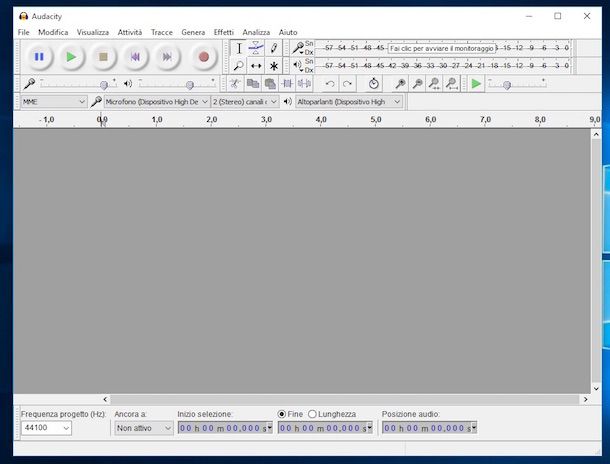 Screenshot del software Audacity su Windows