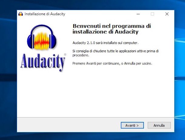 Screenshot del software Audacity su Windows