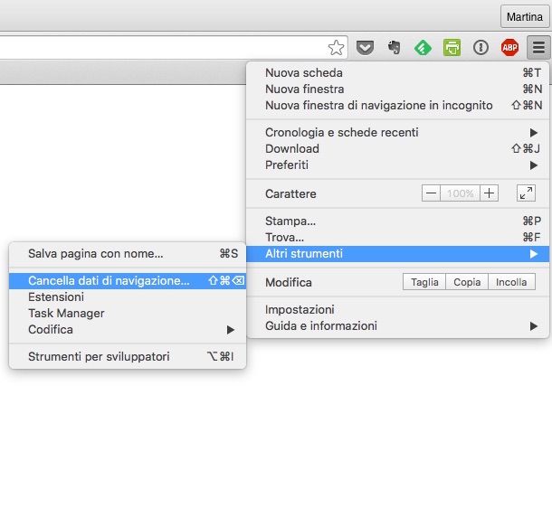 Screenshot di Google Chrome su Mac