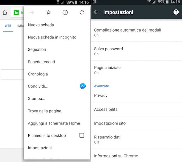 Screenshot di Google Chrome su Android