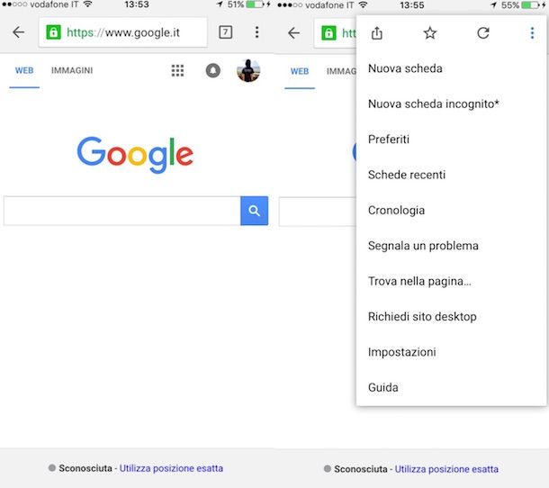 Screenshot di Google Chrome su iOS