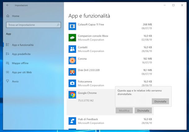 Disinstallare Chrome da Windows 10