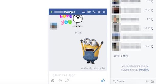 Screenshot della chat di Facebook