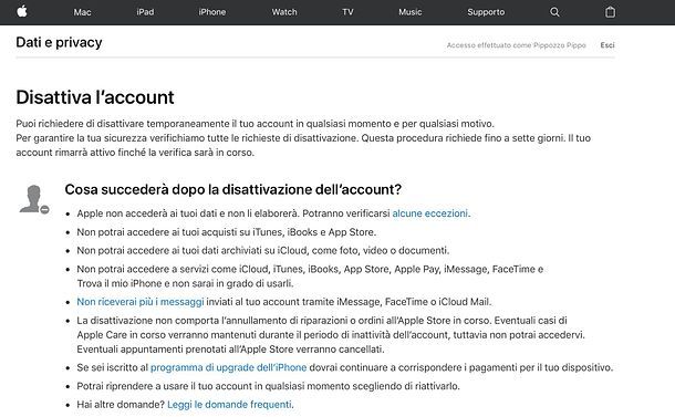 Disattiva ID Apple