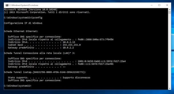 Screenshot che mostra come trovare IP su Windows