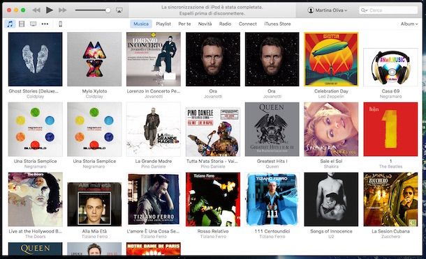 Screenshot della sezione Musica di iTunes