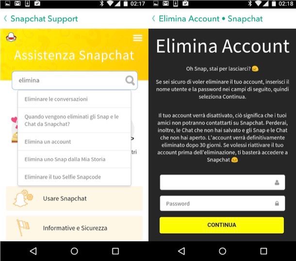 Come eliminare account Snapchat Salvatore Aranzulla