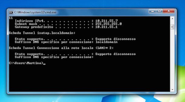 Screenshot del prompt dei comandi di Windows